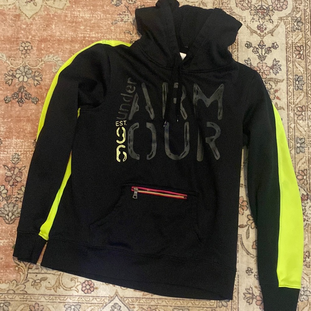 L black and lime green underamour hoodie